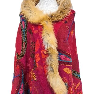 Elegante sciarpa di pelliccia di pashmina rossa fatta a mano in cashmere multicolore intrecciata a paisleys / SP00021