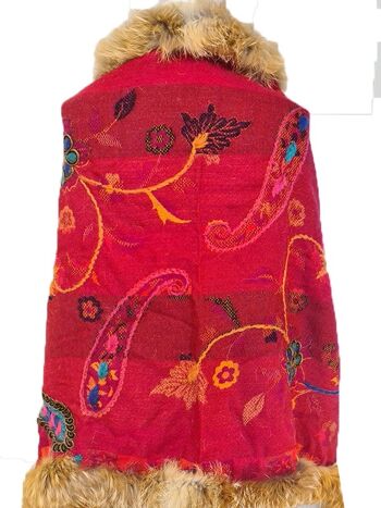 Paisleys tissés multicolores élégants Écharpe en fourrure de Pashmina rouge en cachemire faite à la main / SP00021 2