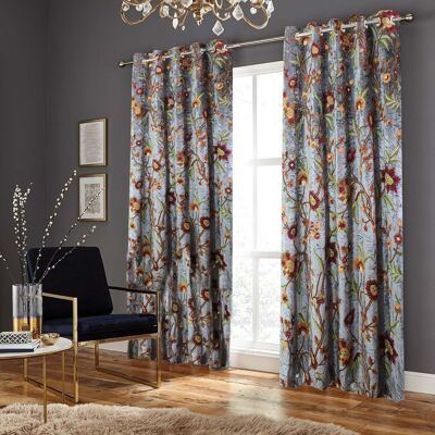 Hermosa cortina Crewel de terciopelo gris FULLY-LINED - An. 125 x Drop 137 cm + 20,00 € Ojal + 10,00 € / CC786ABC13-0