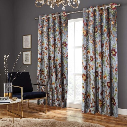 Beautiful Grey FULLY-LINED Velvet Crewel Curtain - W 125 x Drop 137 cm + £20.00 Pencil Pleat + £15.00 / CC786ABC13-2