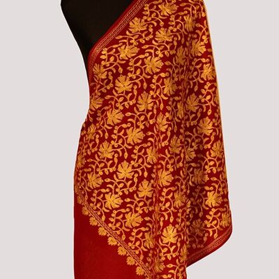 Superbe chef-d'œuvre rouge cramoisi et or cashmere pashmina scarf / CAEMB0006