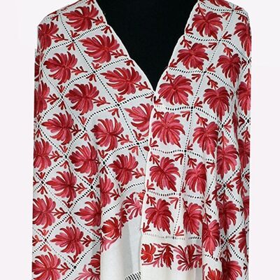 Beautiful Les Nouvelles Maple Ivoire Red Roses pattern floral embroidery cashmere Palais Antiquaires shawl / CAEMB00055