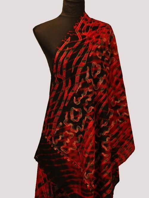 Belle obsidienne Red and black embroidery pashmina scarf / CAEMB0010