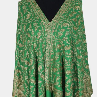 Elegante sciarpa ricamata con perline swarovski in cashmere verde sontuoso / CAEMB0072