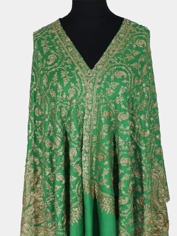 Écharpe élégante brodée de perles swarovski en cachemire vert somptueux / CAEMB0072 1