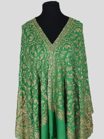 Écharpe élégante brodée de perles swarovski en cachemire vert somptueux / CAEMB0072 2