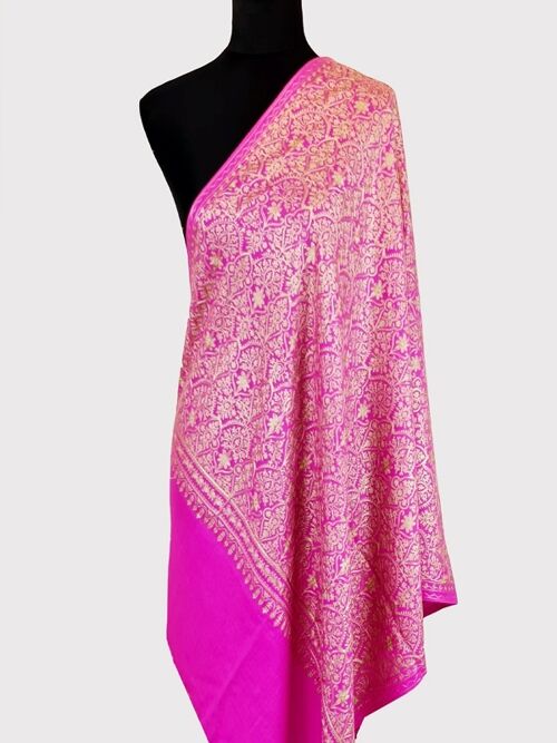 Elegant lavish pink handmade cashmere pashmina chain-stitch embroidery scarf / CAEMB00022