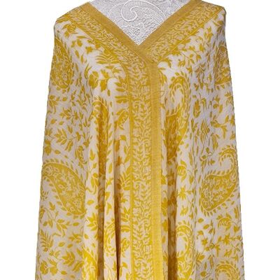 Elegante sciarpa Pashmina Kani in cashmere fatto a mano giallo sontuoso / CAS00018