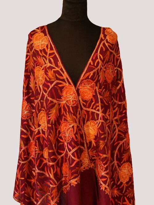 Stunning Red handmade ultra-fine cashmere pashmina chain stitch embroidered bridesmaid scarf / CAEMB0025