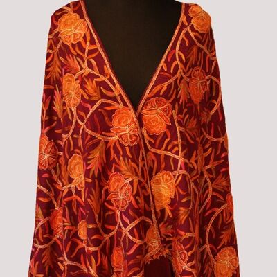 Stunning Red handmade ultra-fine cashmere pashmina chain stitch embroidered bridesmaid scarf / CAEMB0025