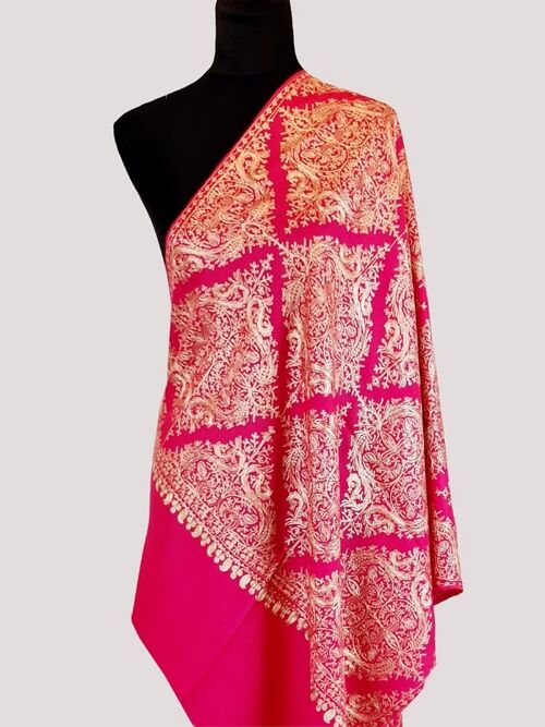 Elegant Magenta pink handmade cashmere pashmina embroidery scarf / CAEMB00023