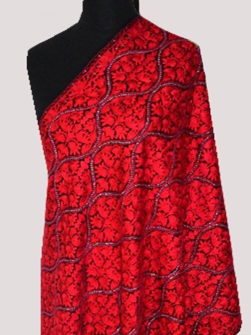 Delicate Premium Candy rouge ultra fine cashmere embroidery shawl / CAEMB0026