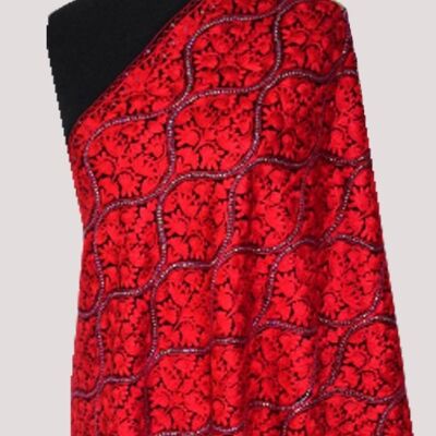 Delicato scialle ricamato in cashmere ultra fine Candy rouge / CAEMB0026