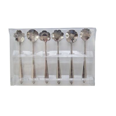 ASSORTED FLOWER CAKE SPOONS SILVER - SET OF 6