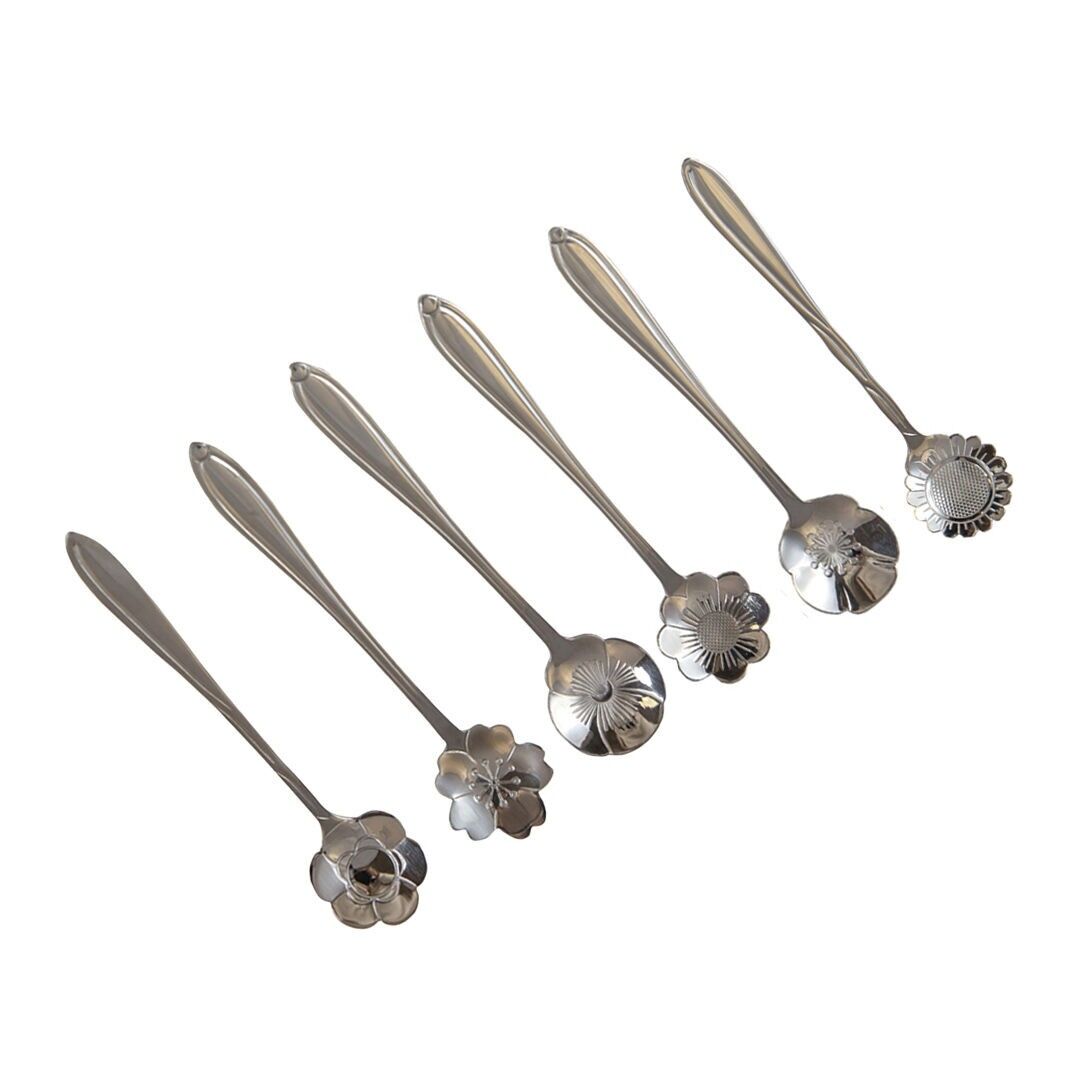 Cuillères à dessert fleurs assorties argents - lot de 6