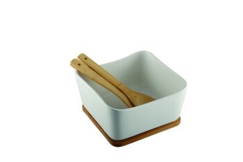 Saladier porcelaine et bamboo avec couverts 1