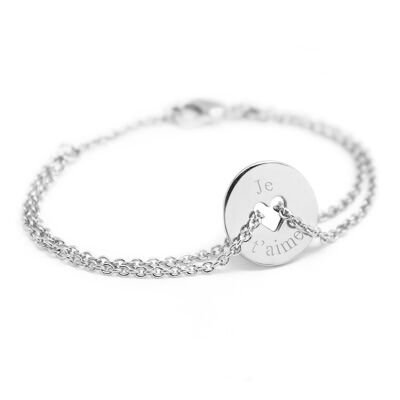 Pulsera de plata 925 con mini corazón token para mujer - grabado JE T'AIME