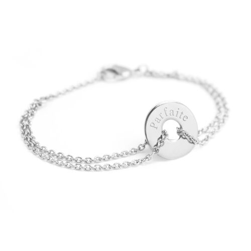 Bracelet chaine mini jeton argent 925 femme - gravure PARFAITE