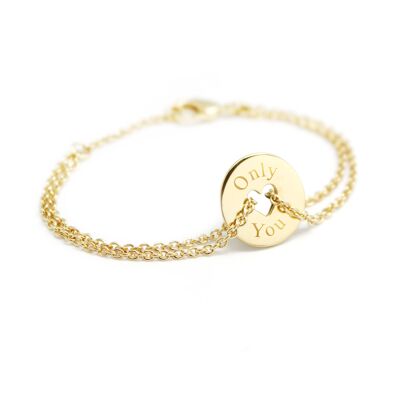 Women's gold-plated mini heart token chain bracelet - ONLY YOU engraving