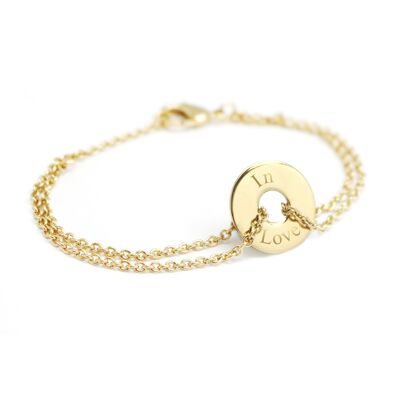 Bracciale da donna con catena mini gettone placcato oro - Incisione IN LOVE