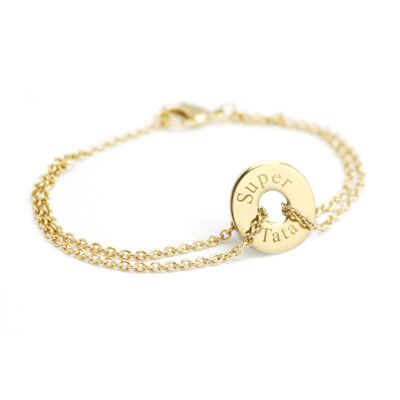 Women's gold-plated mini token chain bracelet - SUPER TATA engraving