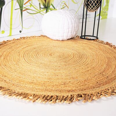 Natural Jute Braided Round Rug,150cm Boho Jute Rug,