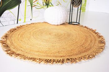 Tapis rond tressé en jute naturel, tapis en jute Boho de 150 cm, 1