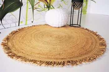 Tapis rond tressé en jute naturel, tapis en jute Boho de 150 cm, 3