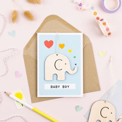 Nueva tarjeta de bebé niño, recuerdo de elefante