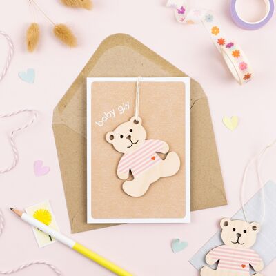 Nueva tarjeta de bebé niña, recuerdo de oso