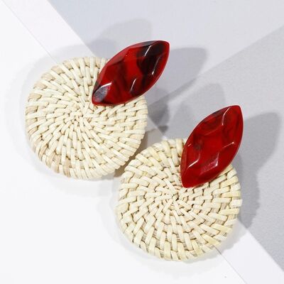 Handmade Bohemian Wooden Straw Weave Women Fashion Earrings