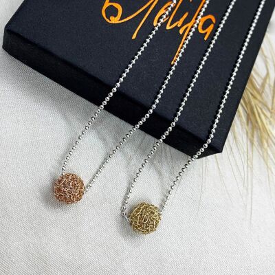 HAND CROCHET GOLD AND SILVER NECKLACE - 18'' 9ct rose gold