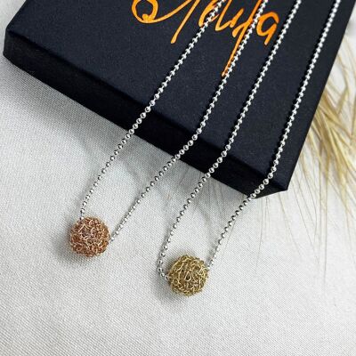 HAND CROCHET GOLD AND SILVER NECKLACE - 18'' 9ct rose gold
