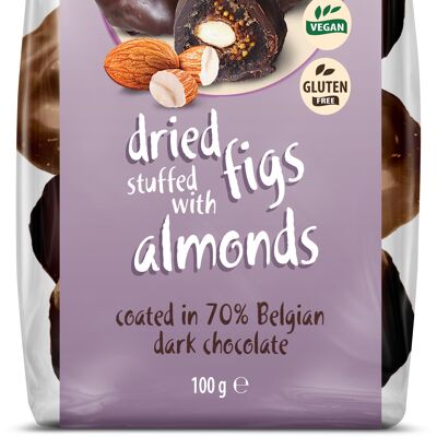 Dried Figs stuffed with Almonds & covered in 70% Belgian Dark Chocolate