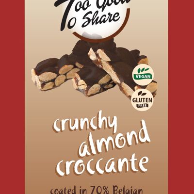 Crunchy Almond Croccante covered in 70% Belgian Dark Chocolate 100g