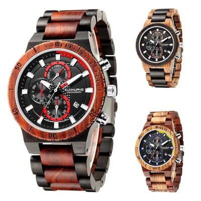 Men's  Luminous Pointer Quartz Wooden Watch