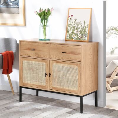 2-Door 2-Drawer Chest of Drawers with Rattan Canework - L90cm