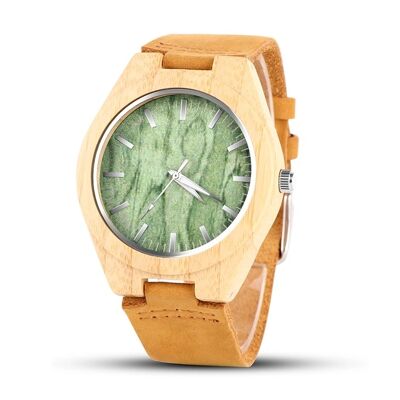 Men's Wooden Case With Leather Band Wrist Watches