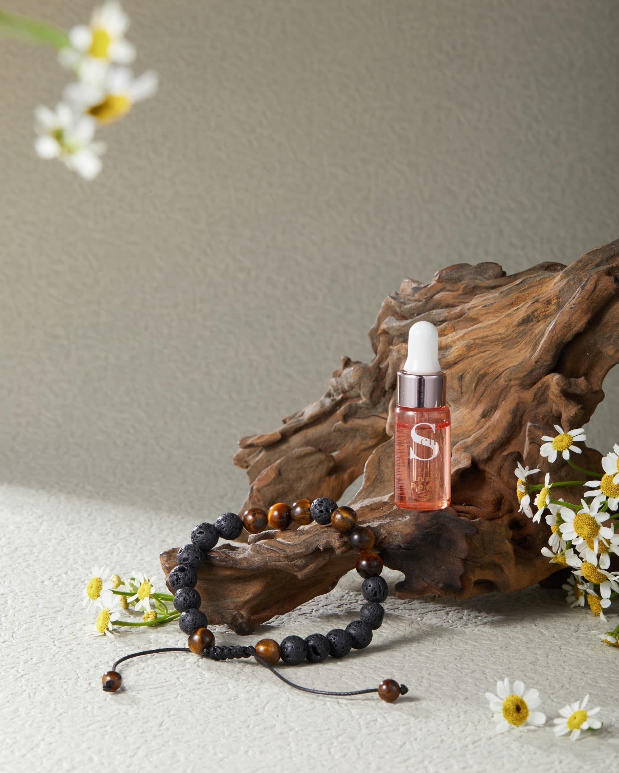 Crystal Healing Bracelet with Inner Peace Essential Oil (Tiger Eye and Lava Rock)