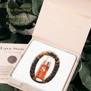 Bracelet de guérison en cristal avec huile essentielle de paix intérieure (oeil de tigre et pierre de lave) 3