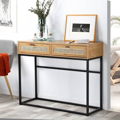 Console 2 Drawers with Caning Rattan - L100cm
