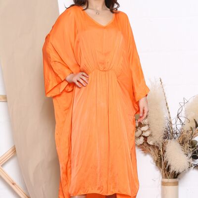 Orangefarbenes, langärmliges Kleid mit lockerer Passform