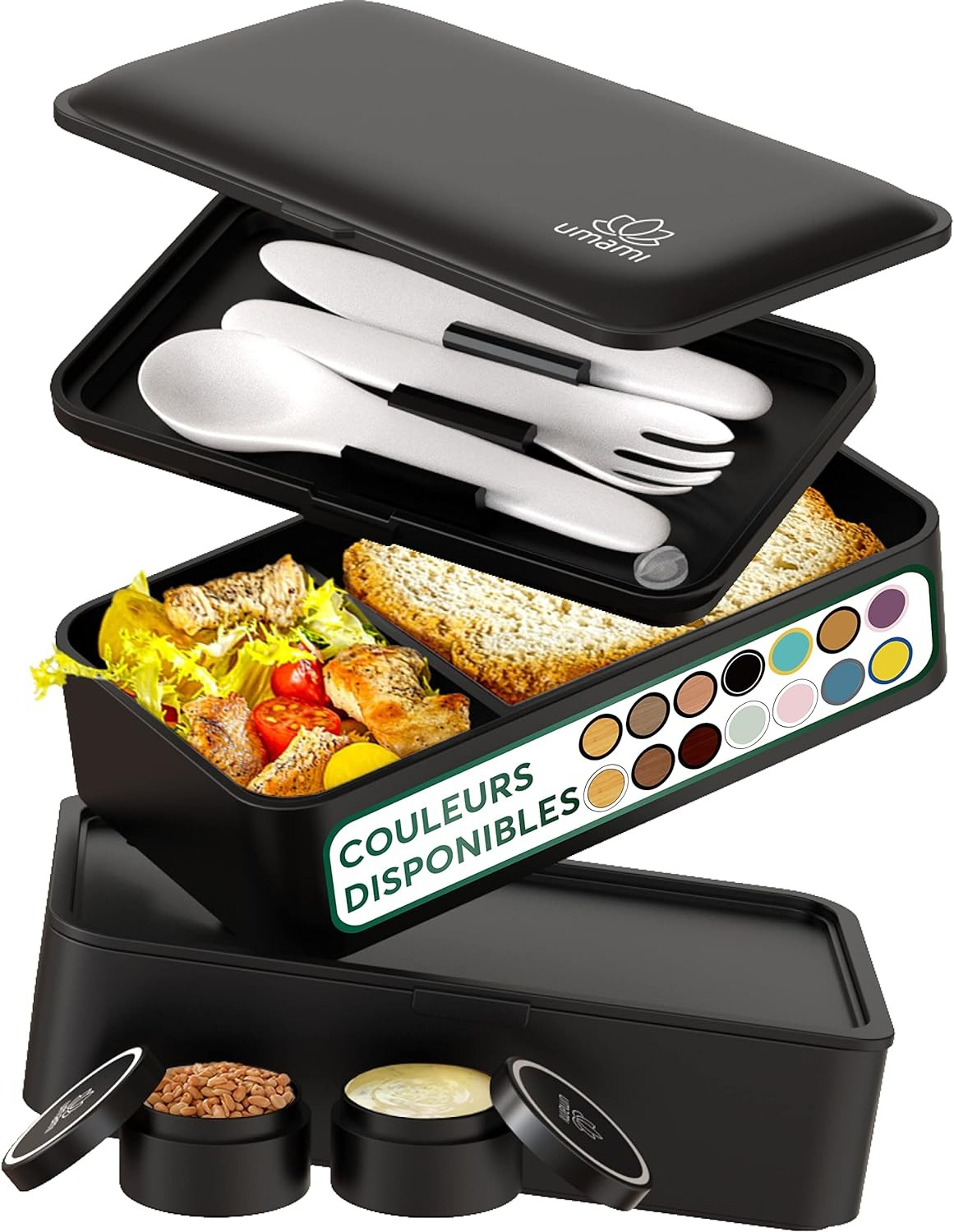 Umami Lunch Box - Bento Lunch Box Tout-en-1, Boite Repas avec Couverts et  Pots à Sauce - Boite Bento pour Salades, Collations, B126 - Cdiscount Maison