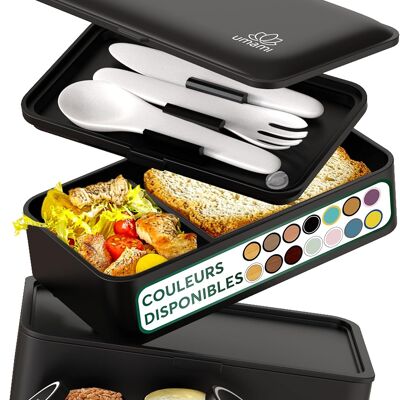 Umami Bento Lunch Box, 2 Pots à Sauce & Couverts en Bois Inclus, Lunchbox Micro-Ondable, Boîte à lunch Adulte/Enfant, Boîte Repas Compartimentée, Boîte Bento Lunch Box, Bento Box