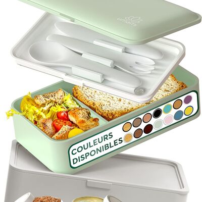 Umami Bento-Lunchbox, 2 Saucentöpfe und Holzbesteck im Lieferumfang enthalten, mikrowellengeeignete Lunchbox, Lunchbox für Erwachsene/Kinder, unterteilte Essensbox, Bento-Lunchbox, Bento-Box
