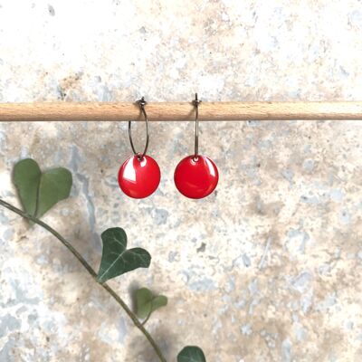 Pendientes aro esmalte rojo