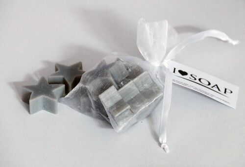 I Love Soap' Winter 5 x star soaps in organza bag 'Silver Wine'