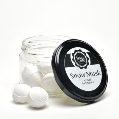 4 x glass jars of 100 grm mini bath bombs 'Snow Musk'