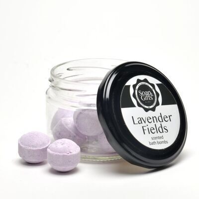 4 x glass jars of 100 grm mini bath bombs 'Lavender Fields'