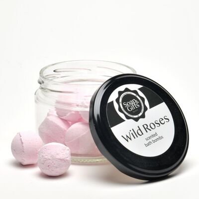 4 x glass jars of 100 grm mini bath bombs 'Wild Roses'